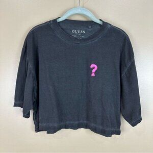 Guess Black Spray Paint Logo Cropped Short Sleeve T-shirt Shirt Top Small 80s
